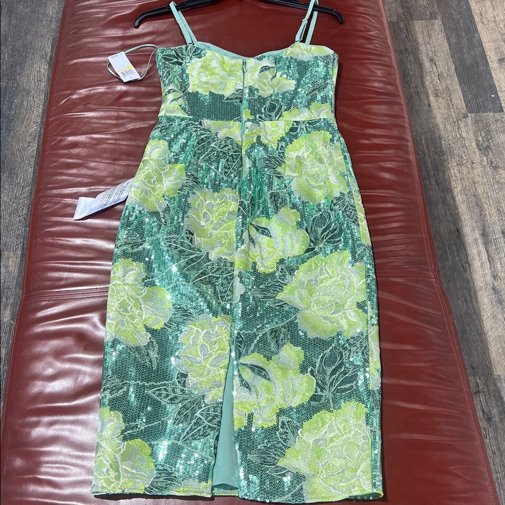 Dress the Population Green & Lime Floral Sequin Midi Dress - Picture 4 of 6